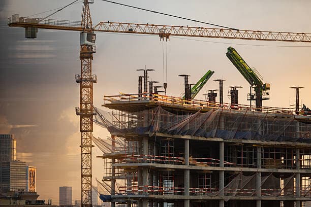 Construction hard hat at a building site